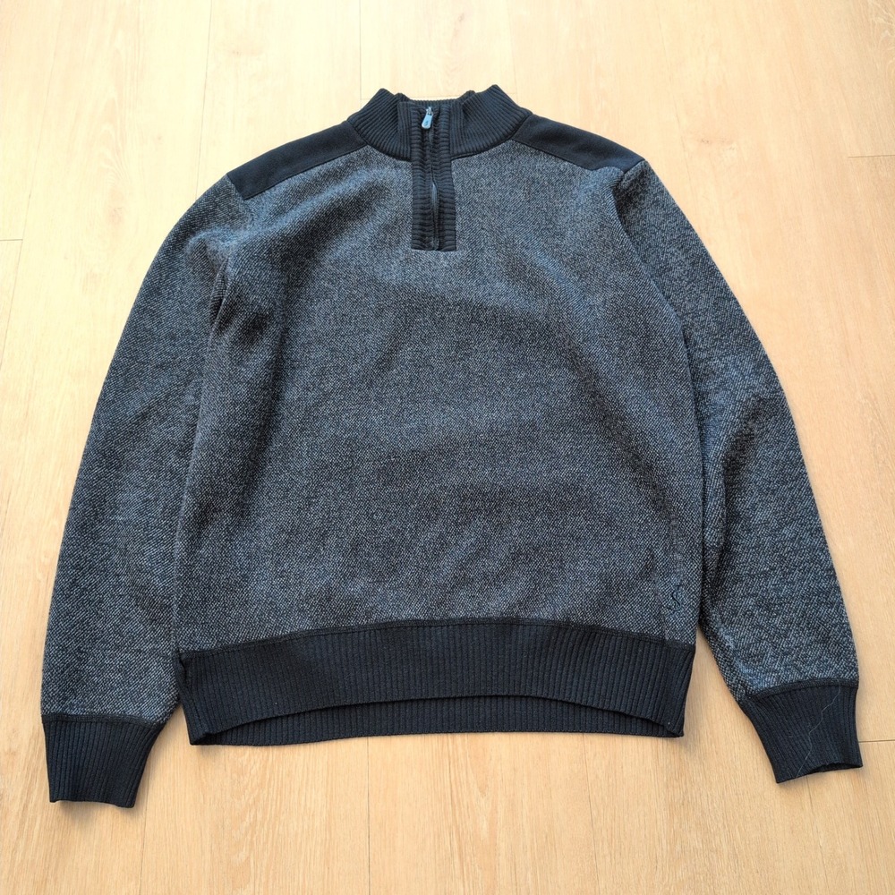 Scott James Mens Quarter Zip Pullover Sweater Gray Black Plaid Lined Medium